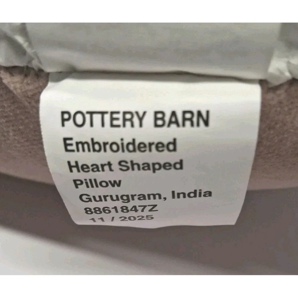 Pottery Barn Embroidered Heart Shaped Pillow- Rose w/ Flowers